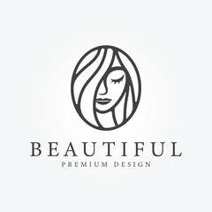 beautiful girl, beauty care clinic simple minimal icon logo sign , beauty woman vector illustration design