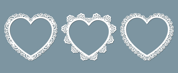 Set vector frame with lace border in the shape of a heart - obrazy, fototapety, plakaty