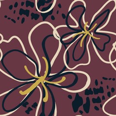 Modern floral with flowers print. Seamless pattern. Hand drawn style.