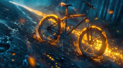 bicycle, wind, blurry surroundings, glowing radioactivity - obrazy, fototapety, plakaty