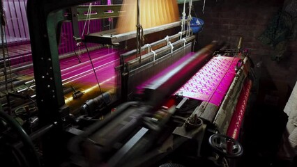Making Silk cloth for a Sari on a loom in Varanasi, India - With audio - Powered by Adobe