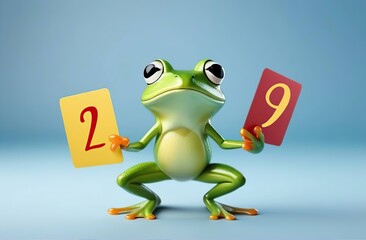 Leap day, 29 February 2024 illustration with Green Frog, calendar with date 29 February. Leap year, one extra day, Happy Leap Day greeting card.