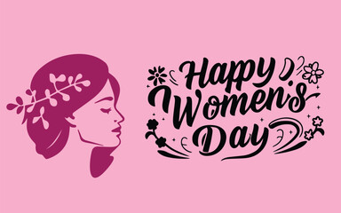 Women's Day lettering stock illustration, Happy Woman's Day Silhouette of a woman of pink