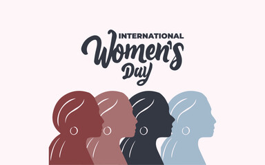 International women's day design template for greeting, women's head design, flat women illustration, flat design, greeting design.