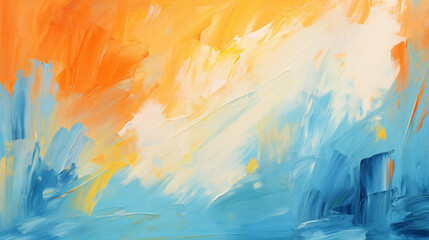 Abstract orange and blue paint brushstrokes