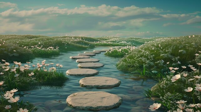 Silhouette of a Stepping Stone Path: A pathway made of stepping stones, each representing a step towards equality and social progress.

