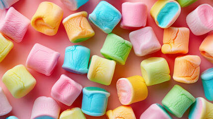 Colorful Marshmallows on Pink Surface