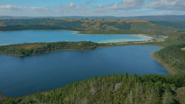 Aerial view of Kai Iwi lakes, Dargaville, Northland, New Zealand