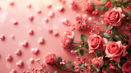 A Bunch of Pink Roses on a Pink Background - obrazy, fototapety, plakaty