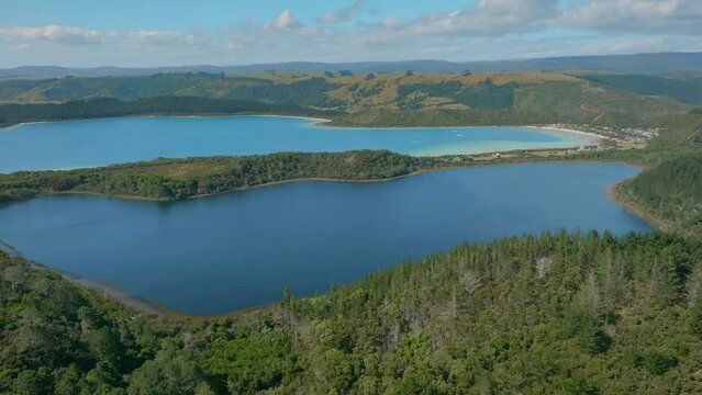 Aerial view of Kai Iwi lakes, Dargaville, Northland, New Zealand
