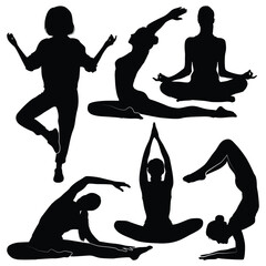 Yoga or meditation Silhouettes Vector illustration