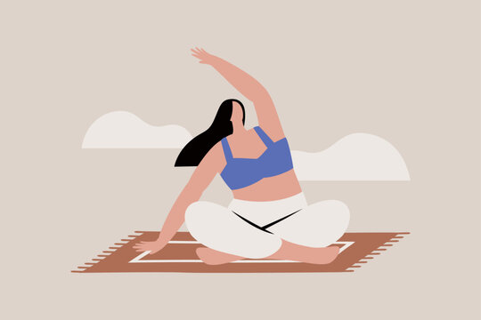 Yoga on Nature Outdoor Relaxation Vector Illustration