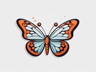 Butterfly. Sticker Bookmark. Cute cartoon, Hand drawn style. Vector drawing. 