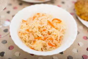 Delicious crispy sauerkraut in a bowl plate