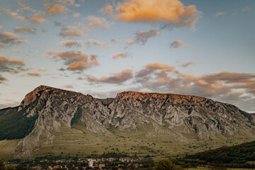 Romanian Rural Landscape. Great view with Trascau mountains from Rimetea village, Transylvania,...