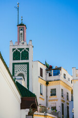 Obraz premium Beautiful minaret of the Grand Mosque of Tangier, Morocco, in the Rue de la Marine, Medina district