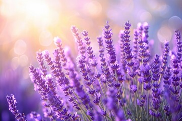 Obraz premium Lavender flowers in panoramic view for summer background.