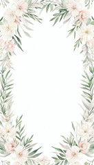 Fototapeta na wymiar Drawing portrait card soft wild floral border with watercolor for wedding, birthday, card, background, invitation, wallpaper, sticker, decoration etc. 