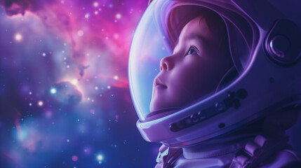 Asian Child Astronaut In Space Admiring the Stars