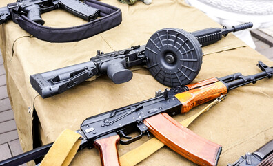 Russian Kalashnikov assault rifle with a drum magazine, AK-74 assault rifle