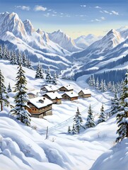 Protected Snowy Sites: Alpine Villages in Winter National Park Art Print