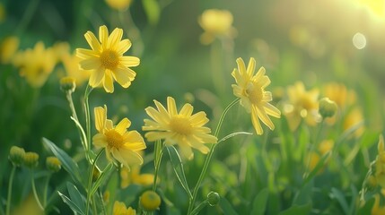 Yellow blossoms blur gently into a green haze, whispers of spring's touch