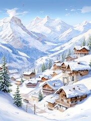 Winter Wonderland in the Alps: Majestic Alpine Villages in Panoramic Scenic Prints