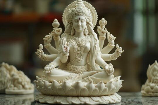 A stunning porcelain statue depicting a woman seated gracefully on top of a table.