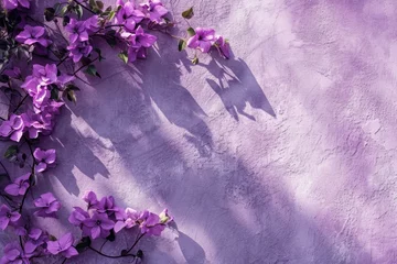Rolgordijnen Abstract nature background with flower shadows on purple wall. © darshika