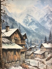 Vintage Alpine Villages: Rustic Winter Scenes in Mesmerizing Paintings