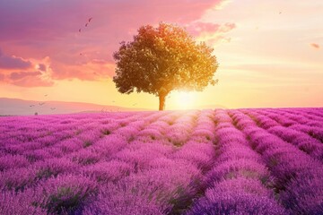Tree in the middle of lavender field