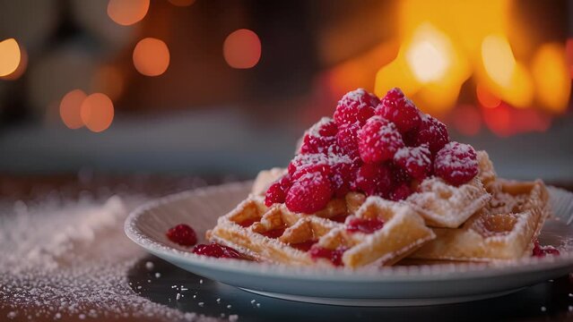 These waffles are like a hug on a plate with a generous layer of raspberry jam and a sprinkling of toasted coconut flakes. Enjoy them while snuggled up by the fireplace watching