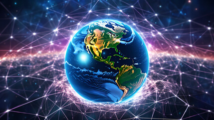 Fototapeta premium Polygonal mesh network map of the world with lines and points, points and connections