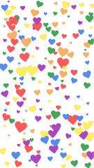 Rainbow colored scattered hearts. LGBT valentine