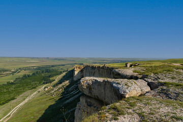 White limestone rock, wild mountain nature, national landmark.