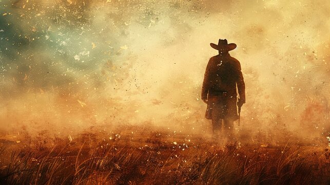 A captivating modern abstract background inspired by the rugged landscapes and iconic imagery of Spaghetti Western films. Generate AI.