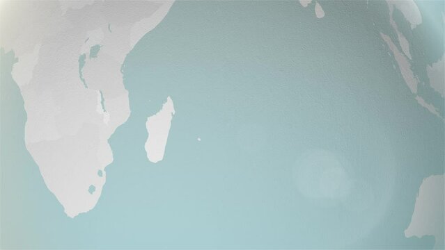 World Map Madagascar Zoom in Stylised Spherical White Shades 4K 60 FPS