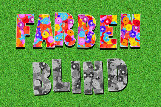 german word farbenblind, colorblind, written with flowers