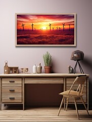Panoramic Windmill View: A Scenic Vista of Dutch Windmills at Sunset Wall Art