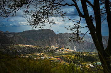 A beautiful view of a Village on a mountain cliff Located on Mount Daka, As Shafa, Taif , Saudi Arabia.