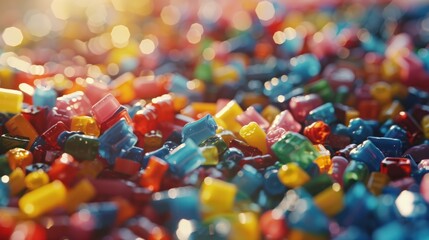 Close-up of recycling plastic into small plastic pellets, plastic recycle concept.