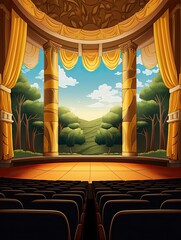 Luxurious Art Deco Theaters: Rolling Hills Artwork Featuring a Countryside Theater View