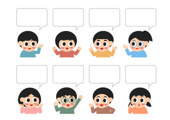 Fototapeta premium 笑顔の子供たちと吹き出しのイラスト