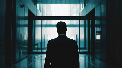 Fototapeta na wymiar silhouette of a person in a corridor. Business photo composition, simple business background. Generative AI