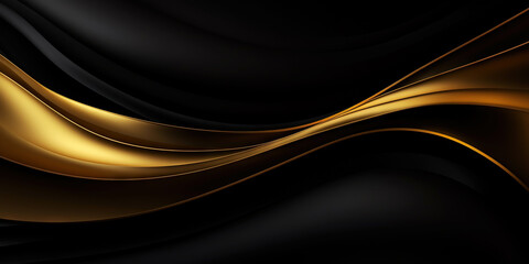 Abstract background with realistic golden and black wavy fluid shape. Interwined gold stripes. Generative AI