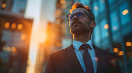 businessman in the city. Business photo composition, simple business background. Generative AI