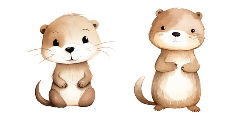 cute otter watercolor illustration