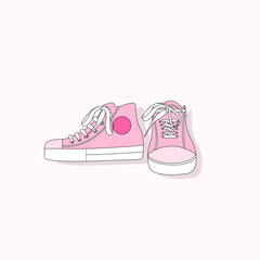 Cartoon pink sneakers. Old fashioned trendy hot pink shoes.