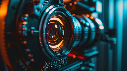 film projector lens. Business photo composition, simple business background. Generative AI