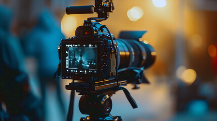 old movie projector. Business photo composition, simple business background. Generative AI